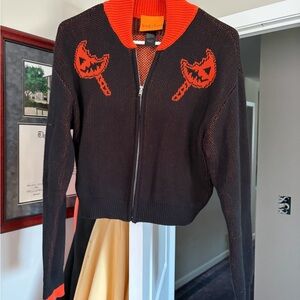 Black and Orange trik or treat vixen by Micheline Pitt Cardigan